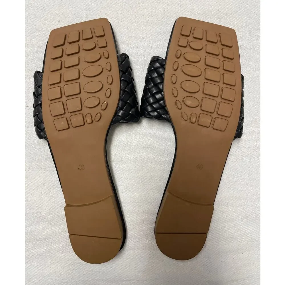 Coco Beau Black‎ Braided Slip On Sandals, Square Toe, Ladies size 8